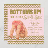 ブッシュピンクゴールドの女の子のSip and See招待状 招待状 (正面/裏面)