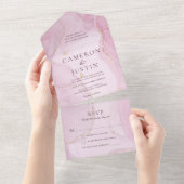 ブッシュピンクゴールドの水彩画 ウェディングオールインワン招待状 オールインワン招待状 (貼ってはがせる)