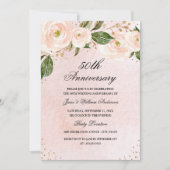 ブッシュピンクゴールドの花柄アニバーサリー 招待状 (正面)