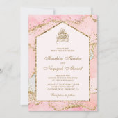 ブッシュピンクゴールドアゲート大理石アーチムスリムウェディング 招待状 (正面)