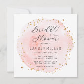 ブッシュピンクゴールドグリッター ブライダルシャワー スクエア 招待状 (正面)
