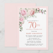 ブッシュピンクゴールドフラワーの70歳誕生日パーティー 招待状 (正面/裏面)