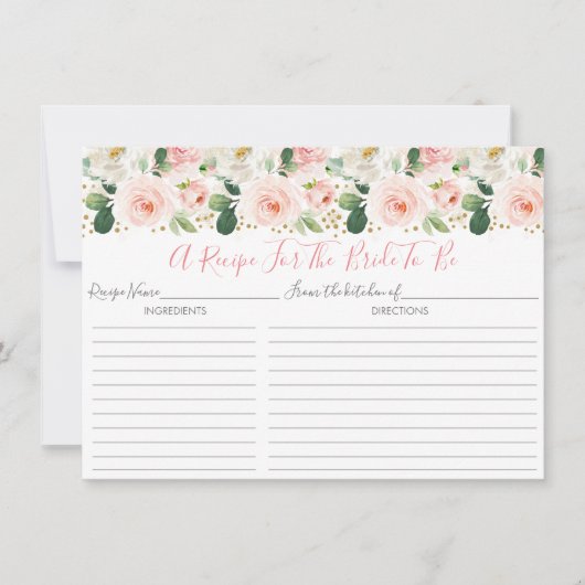 ブッシュピンクゴールドフラワーブライダルシャワーレシピカード 招待状 (正面)