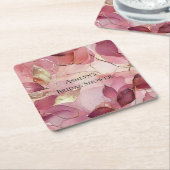 ブッシュピンクゴールドリーフ ブライダルシャワー スクエアペーパーコースター (アングル)