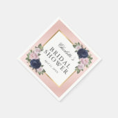 ブッシュピンクゴールド ネイビーブルー フラワー ブライダルシャワー スタンダードカクテルナプキン (角)