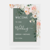 ブッシュピンクバラの結婚式 透明 アクリルサイン (正面)