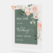 ブッシュピンクバラの結婚式 透明 アクリルサイン (傾斜)