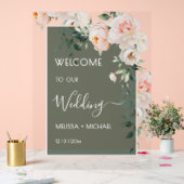 ブッシュピンクバラの結婚式 透明 アクリルサイン (ウェディング)