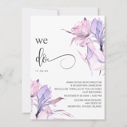 *~*  ブッシュピンクローズ フローラル RSVP AR15 QR ウェディング 招待状 (正面)