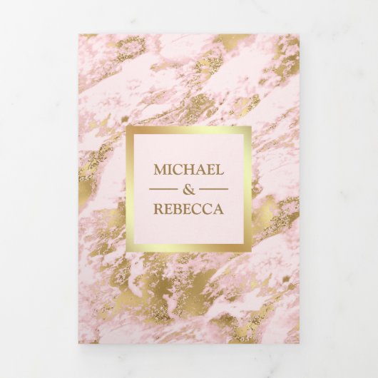 ブッシュピンク大理石 フォイル写真 ウェディング招待状 三つ折り招待状 (カバー)