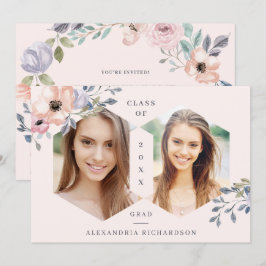 ブッシュピンク幾何学フラワー | フォト グラッド パーティー 招待状