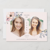 ブッシュピンク幾何学的な花の写真卒業パーティー 招待状 (正面)