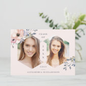 ブッシュピンク幾何学的な花の写真卒業パーティー 招待状 (スタンド正面)