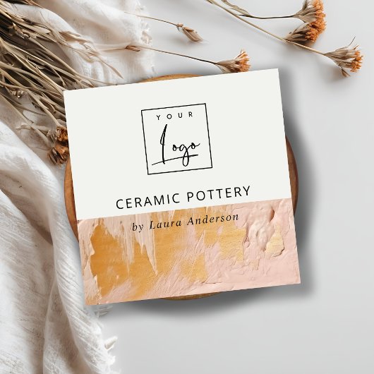 ブッシュピンク金ゴールド絵を描油テクスチャロゴQRコード スクエア名刺