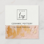 ブッシュピンク金ゴールド絵を描油テクスチャロゴQRコード スクエア名刺 (正面)