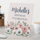 ブッシュピンク アイボリー セージの花 誕生日 ウェルカム 台座サイン (インサイチュ)