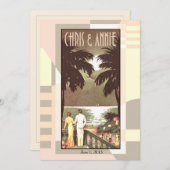 ブッシュピンク アートデコ ヴィンテージビーチ ウェディング 招待状 (正面/裏面)