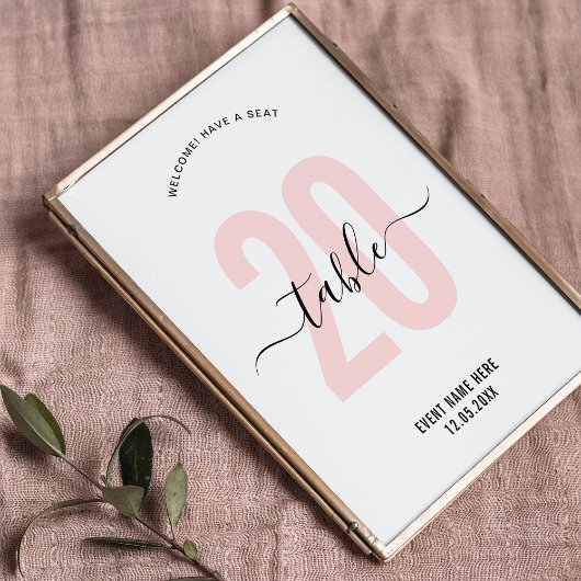 ブッシュピンク エレガントカリグラフィー テーブルナンバーサイン テーブルナンバー