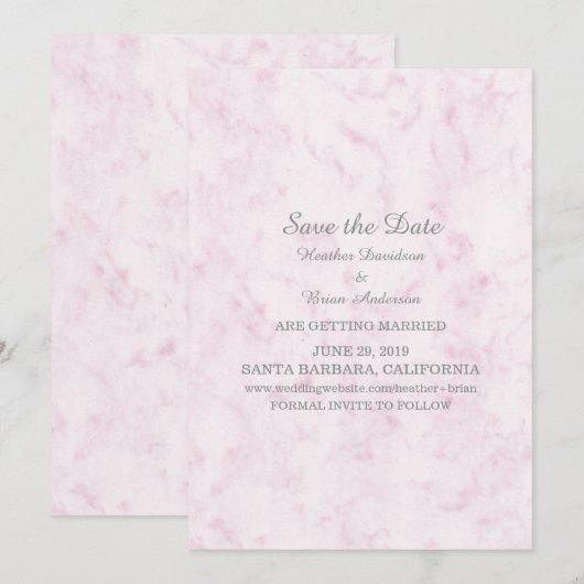 ブッシュピンク エレガント大理石 Save the Date 招待状 (正面/裏面)