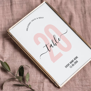 ブッシュピンク エレガント カリグラフィー テーブルナンバーサイン テーブルナンバー