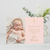 ブッシュピンク エレガント ゴールド 洗礼 誕生写真 サンキューカード (スタンド正面)