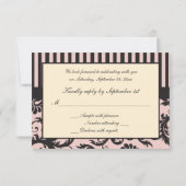 ブッシュピンク、クリーム、グレー ストライプ ダマスク 返信カード 招待状 (裏面)