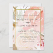 ブッシュピンク クリーム ピーチ サージュグリーン ゴールドのウェディング 招待状 (正面)