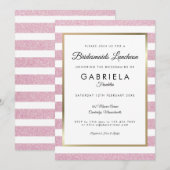 ブッシュピンク グリッター ストライプ ブライズメイドのランチョン 招待状 (正面/裏面)