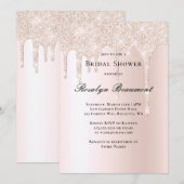 ブッシュピンク グリッター ローズ シャンパン ブライダルシャワー 招待状 (正面/裏面)