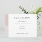 ブッシュピンク グレー ホワイト ストライプ Save The Date 招待状 (スタンド正面)