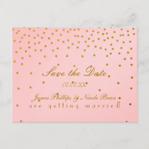 ブッシュピンク＆ゴールドのホイルドット Save The Date ポストカード