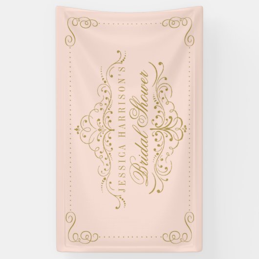 ブッシュピンク&ゴールドオルネートスワール ブライダルシャワー 横断幕 (縦)