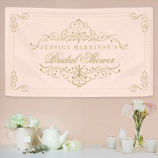 ブッシュピンク&ゴールドオルネートスワール ブライダルシャワー 横断幕