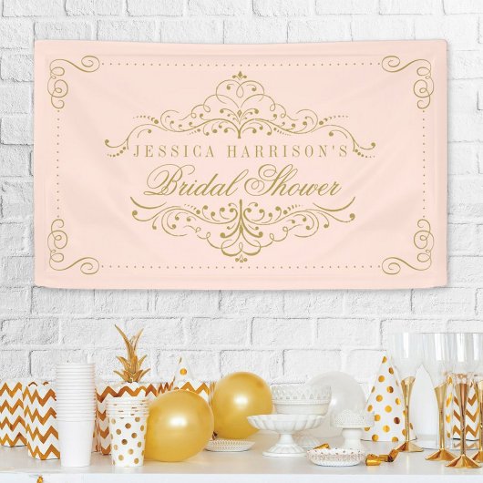 ブッシュピンク&ゴールドオルネートスワール ブライダルシャワー 横断幕