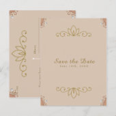 ブッシュピンク＆ゴールドパール エレガント シック セーブ・ザ・デート 案内ポストカード (正面/裏面)