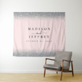 ブッシュピンク＆シルバーのグリッター結婚式の背景 タペストリー (インサイチュ(横))