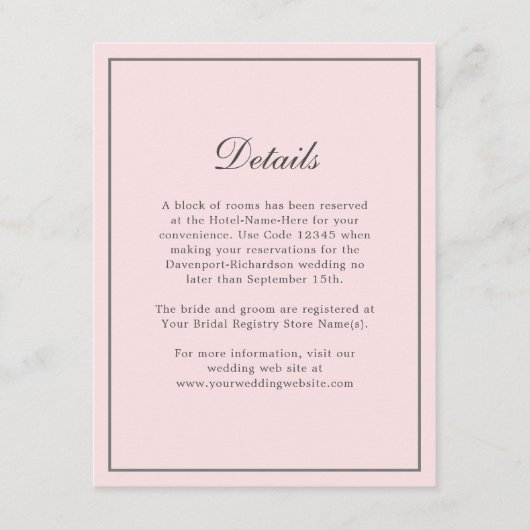 ブッシュピンク シンプル エレガント ウェディング 情報 詳細 エンクロージャーカード (正面)