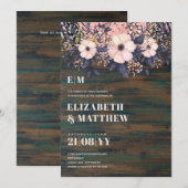 ブッシュピンク ダスティーブルー ローズゴールド フラワーズ ウェディング シック (正面/裏面)