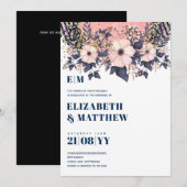 ブッシュピンク ダスティーブルー ローズゴールド フラワーズ ウェディング シック (正面/裏面)