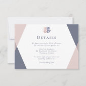 ブッシュピンク ネイビーブルー ジオメトリック チャイニーズ ウェディング 詳細 招待状 (正面)