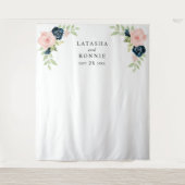 ブッシュピンク ネイビーブルー 花柄 ウェディング フォト 背景 タペストリー (正面)