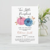 ブッシュピンク&ネイビー ツーリトルパンプキンベイビーシャワーI 招待状 (スタンド正面)