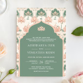 ブッシュピンク パステルグリーン 蓮の池 インドの結婚式 招待状