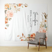 ブッシュピンク＆ピーチの花のウェディングシャワーまたはパーティー タペストリー (インサイチュ(横))