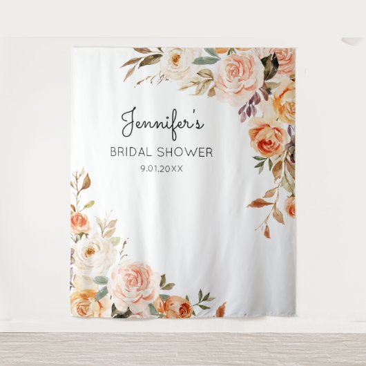 ブッシュピンク＆ピーチの花のブライズシャワーまたはパーティー タペストリー (正面)