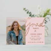 ブッシュピンク フォト グラデーション パーティー フォイル インビテーション 箔招待状 (立ち正面)