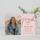 ブッシュピンク フォト グラデーション パーティー ホイル インビテーション 箔招待状 (立ち正面)