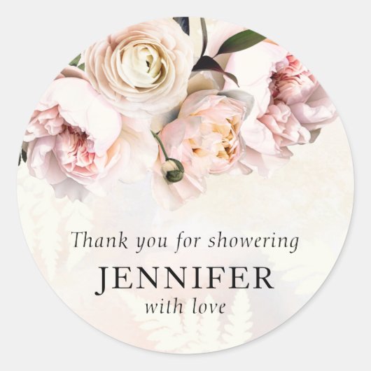 ブッシュピンク フラワー ブライダルシャワー 感謝 ラウンドシール (正面)