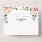 ブッシュピンク フローラル ネイビー ジオメトリック ボタニカル ウェディング オールインワン招待状 (裏面)