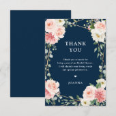 ブッシュピンク フローラル ネイビー ジオメトリック ボタニカル ウェディング サンキューカード (正面/裏面)